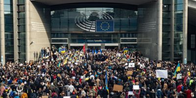 Gathering outside the EP building in support to Ukraine