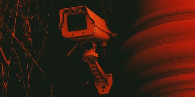 CCTV camera with a red background