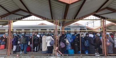 Refugees at Ukraine train station