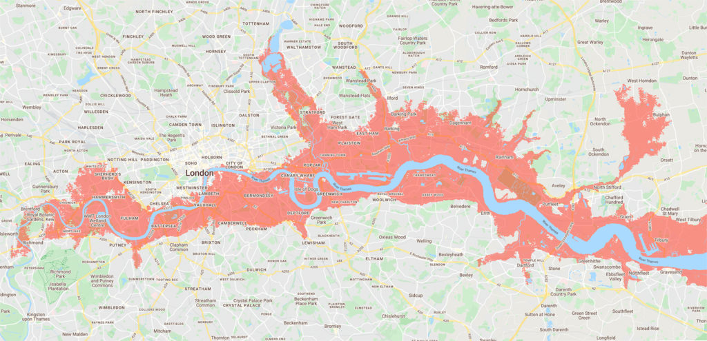 Map of flooding London / Source: climatecentral.org