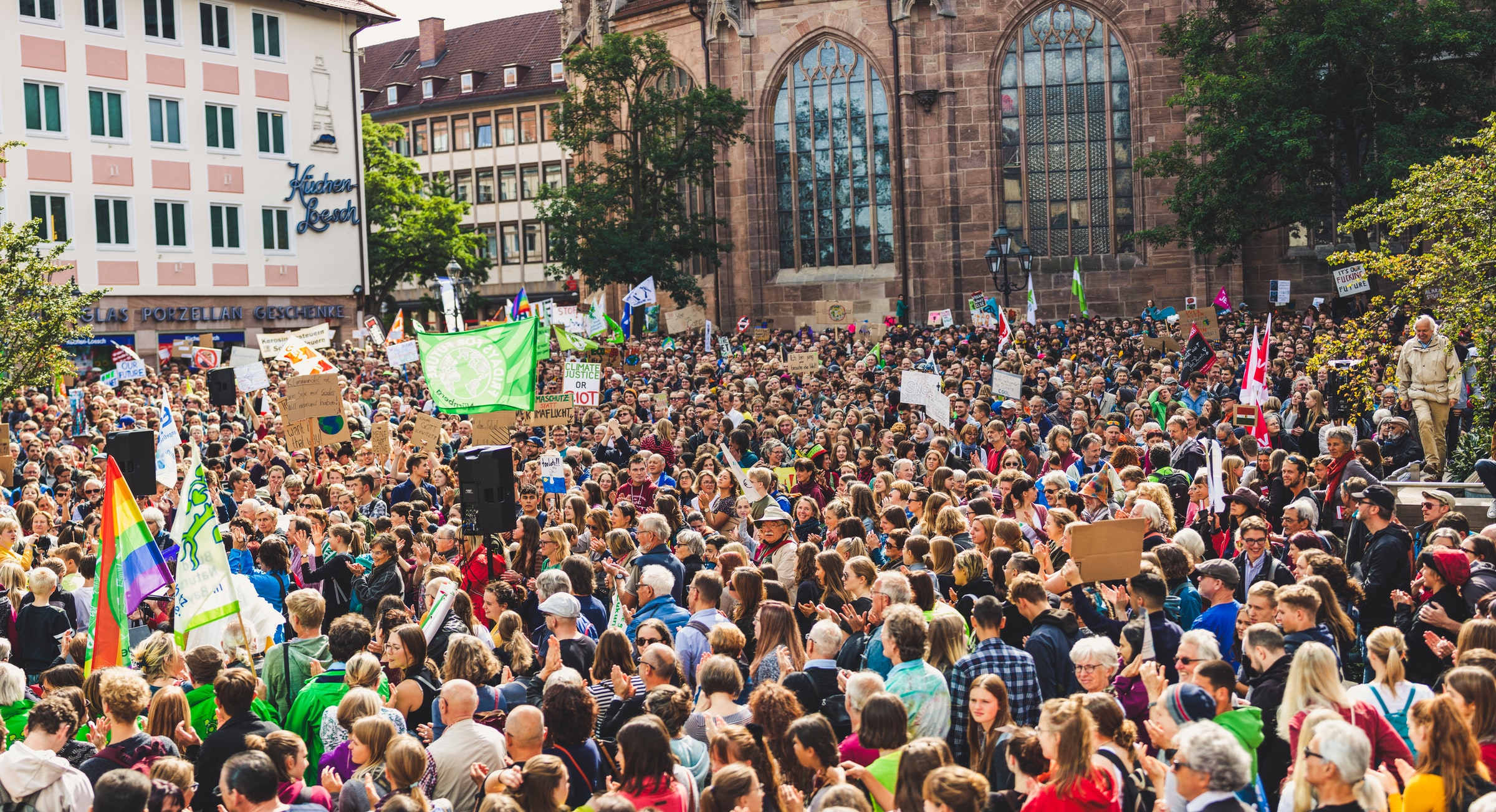 Crowd of people in a climate march