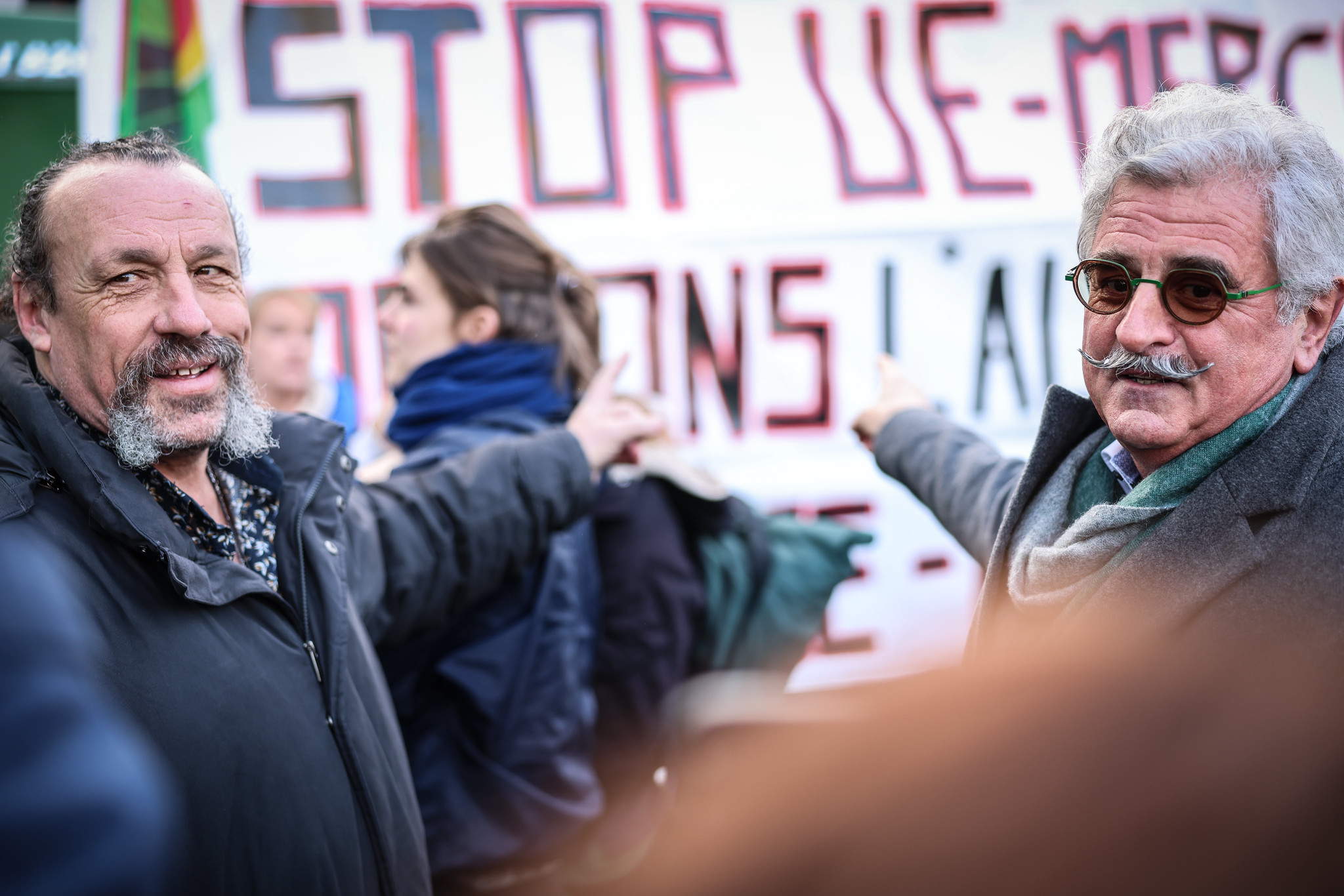 MEPs Benoit Biteau and Claude Gruffat at a farmers protest 